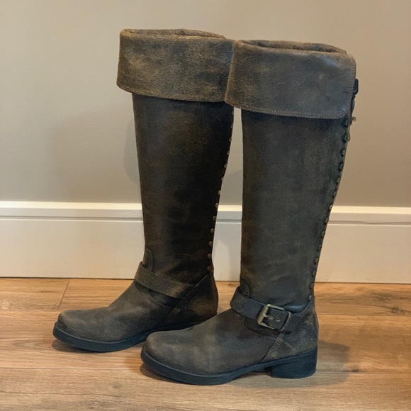 TORY BURCH - Chocolate Brown - Distressed, Over the knee Boots - Picture 2 of 13